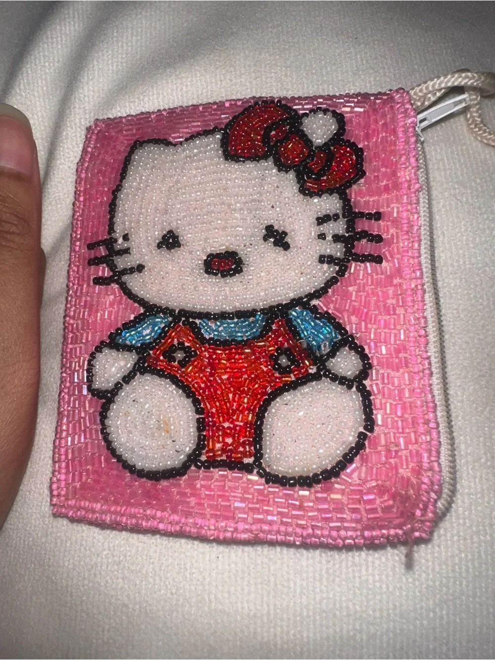 Hello Kitty Pink Beaded Wrislet Pouch with Red and Blue Accents